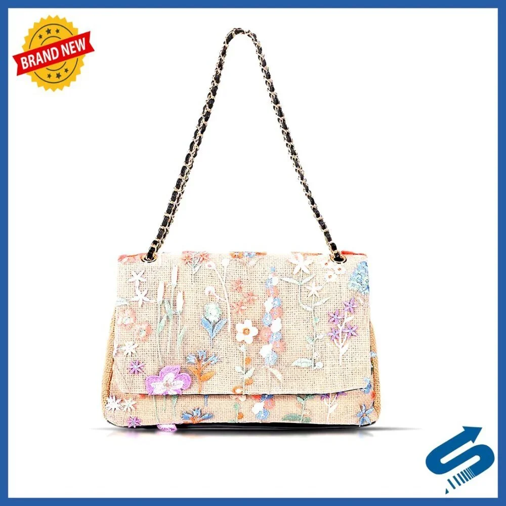 Handmade Embroidery Straw Tote Bag Bohemian Shoulder Bag Large Capacity
